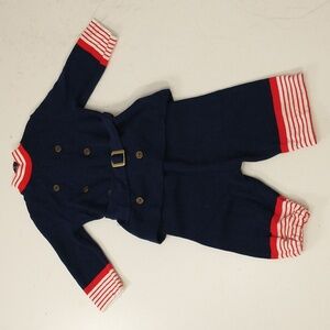 Vintage Red White & Navy Blue Brig A Doon Knit set Childs Soft Sweater Acrylic